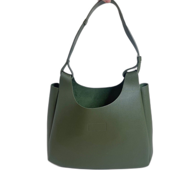 Neiman Marcus Vegetarian Leather Olive Green Hobo Bag Faux Leather Shoulder Bag - Picture 3 of 8